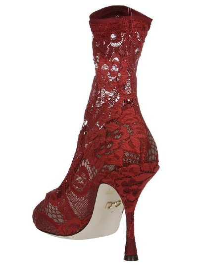 Shop Dolce & Gabbana Lace Boots In Red