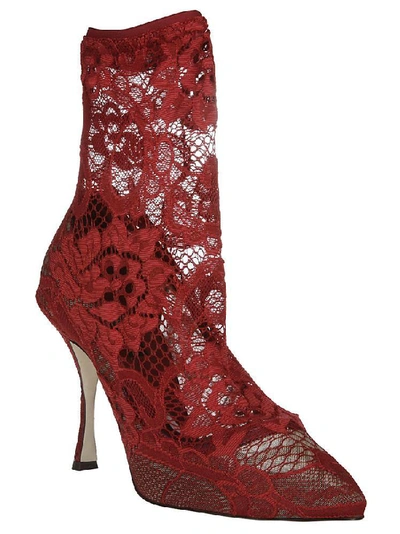 Shop Dolce & Gabbana Lace Boots In Red