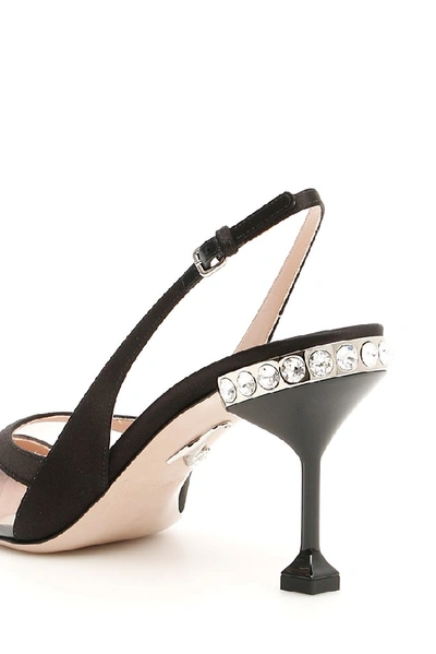 Shop Miu Miu Crystal Embellished Heel Slingback Pumps In Black