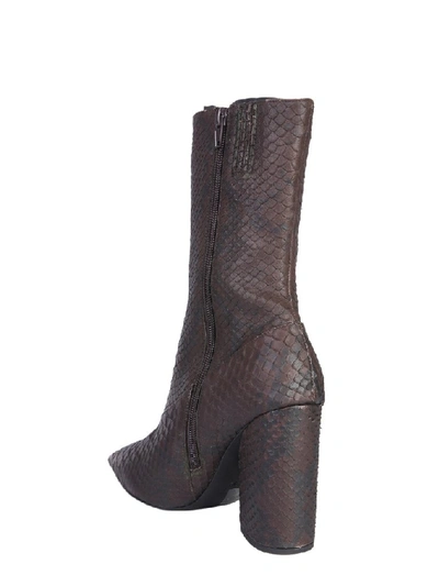 Shop Yeezy Block Heel Embossed Boots In Brown