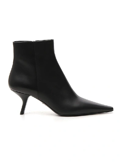 Shop Prada Pointed Toe Ankle Boots In Black