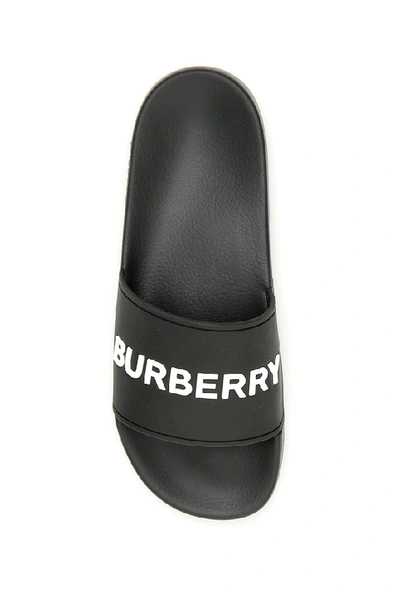 Shop Burberry Logo Print Slides In Black
