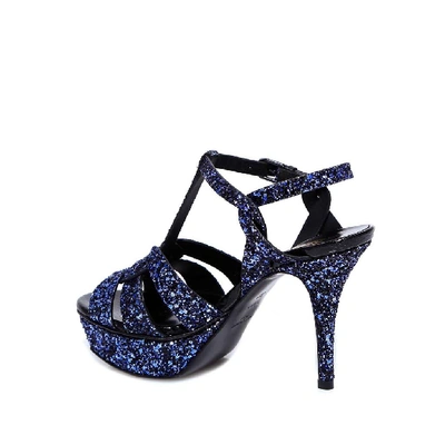 Shop Saint Laurent Tribute Glitter Sandals In Blue