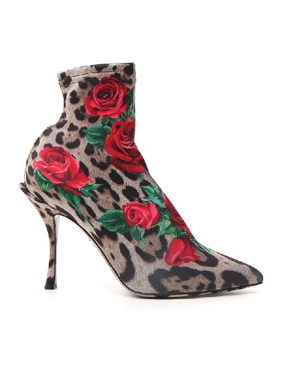 Shop Dolce & Gabbana Leopard Floral Ankle Boots In Multi