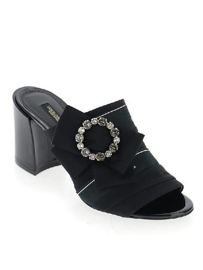 Shop Dolce & Gabbana Bow Embellished Mules In Black