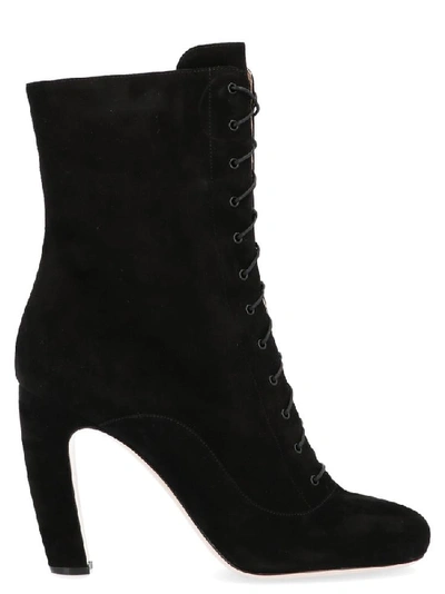 Shop Miu Miu Lace Up High Ankle Boots In Black