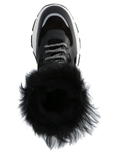 Shop Prada Pegasus Shearling Detail Sneakers In Black