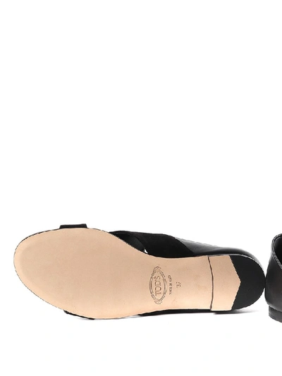 Shop Tod's Suede Open Toe Flat Sandals In Black