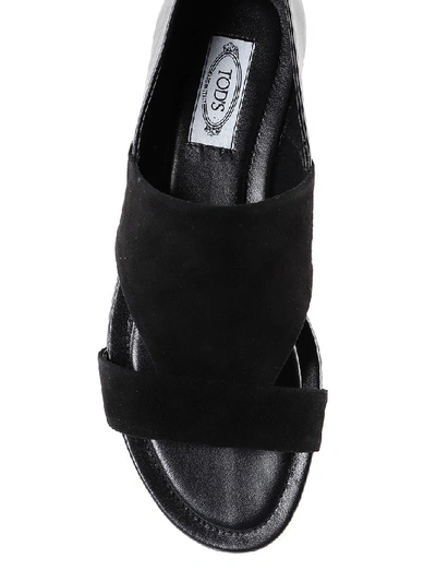Shop Tod's Suede Open Toe Flat Sandals In Black