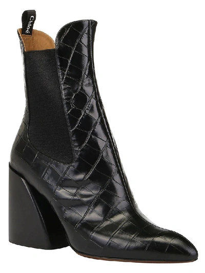 Shop Chloé Wave 90 Embossed Boots In Black