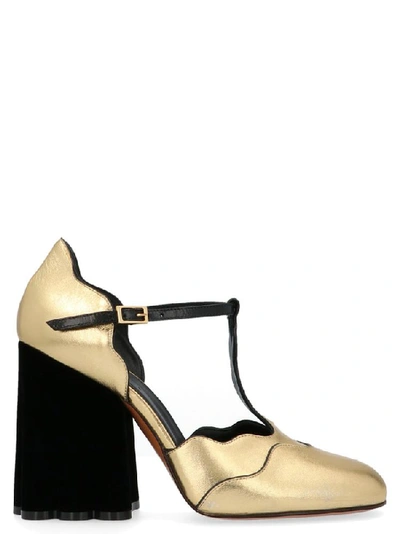 Shop Marni Mary Ankle Strap Sculpted Pumps In Gold