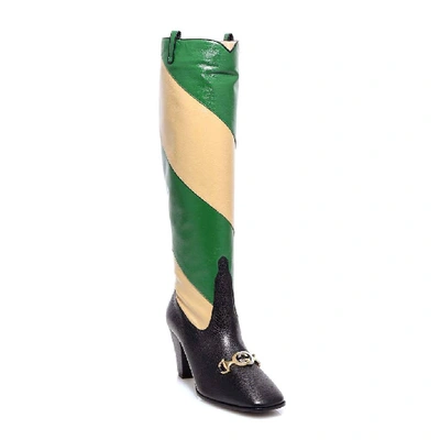 Shop Gucci Gg Horsebit Zummi Knee High Boots In Multi