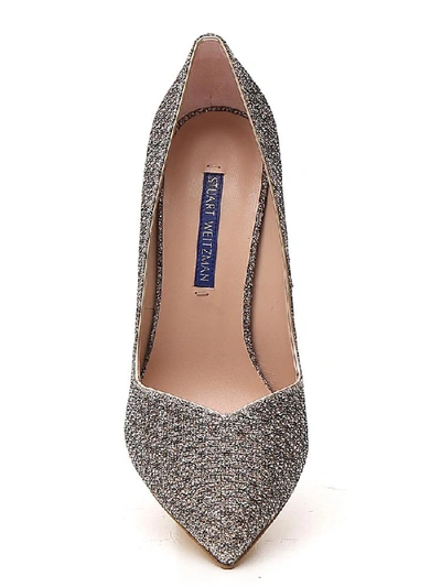 Shop Stuart Weitzman Anny 105 Pointed Toe Pumps In Silver