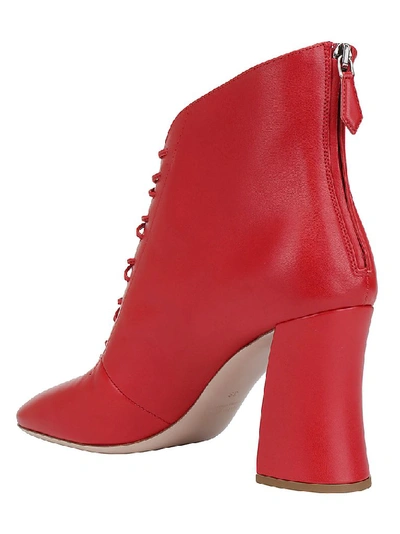 Shop Miu Miu Lace Up Ankle Block Heel Boots In Red