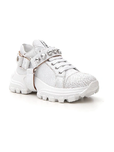 Shop Miu Miu Buckled Low Top Sneakers In White