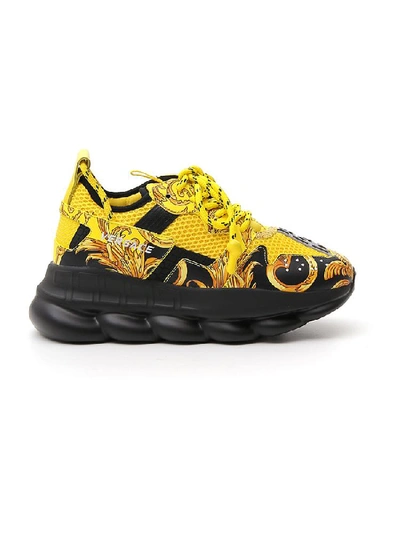 Shop Versace Baroque Printed Chunky Sole Sneakers In Gold Black