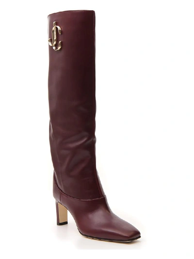 Shop Jimmy Choo Mahesa Knee High Boots In Red