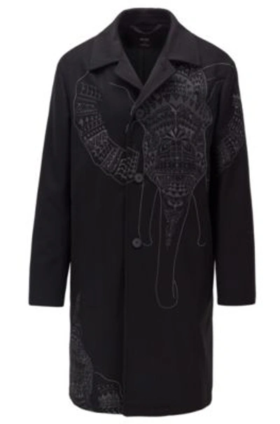 Shop Hugo Boss - Automobile Coat In Wool And Cashmere With Elephant Embroidery - Black