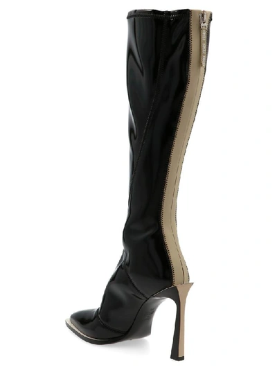 Shop Fendi Pointed Toe Contrast Zipped Boots In Black