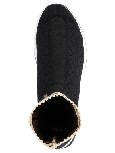 Shop Fendi Jacquard Logo Ankle Sneakers Boots In Black