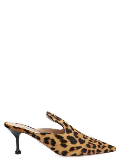 Shop Prada Leopard Print Logo Pointed Toe Mules In Multi