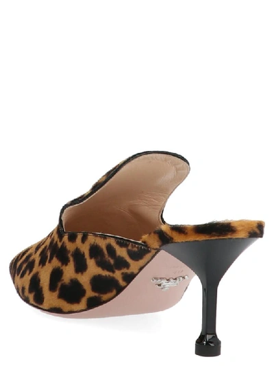 Shop Prada Leopard Print Logo Pointed Toe Mules In Multi