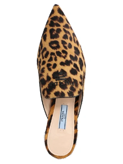 Shop Prada Leopard Print Logo Pointed Toe Mules In Multi