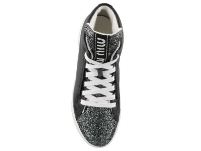 Shop Miu Miu Glitter High Top Sneakers In Black