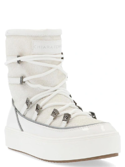 Shop Chiara Ferragni Glittered Effect Winking Eye Appliqué Detail Ankle Snow Boots In White