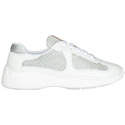 Shop Prada Lace Up Sneakers In White