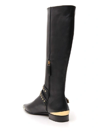 Shop Versace Buckle Detailed High Boots In Black