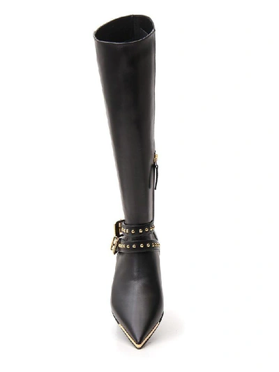 Shop Versace Buckle Detailed High Boots In Black