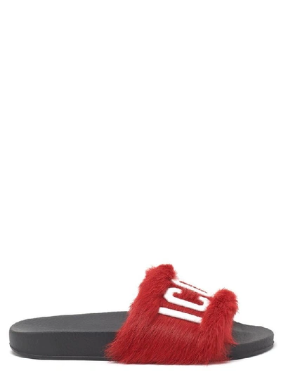 Shop Dsquared2 Icon Fur Slides In Red