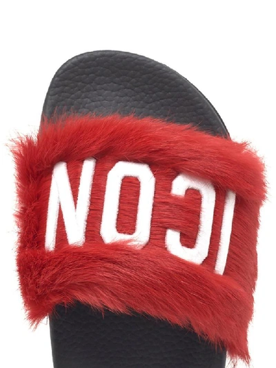 Shop Dsquared2 Icon Fur Slides In Red