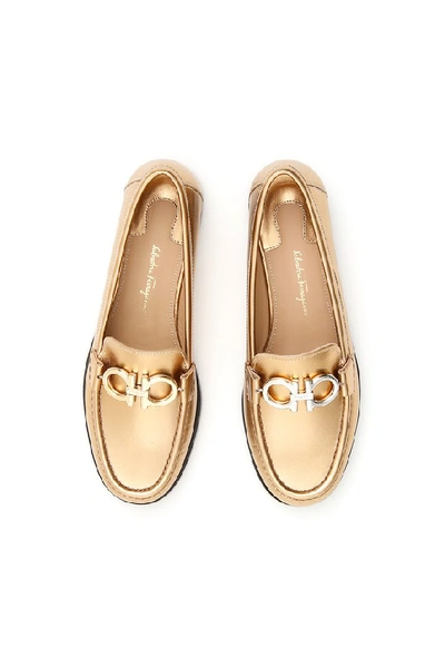 Shop Ferragamo Salvatore  Metallic Loafers In Gold