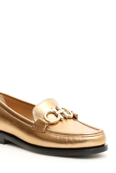 Shop Ferragamo Salvatore  Metallic Loafers In Gold