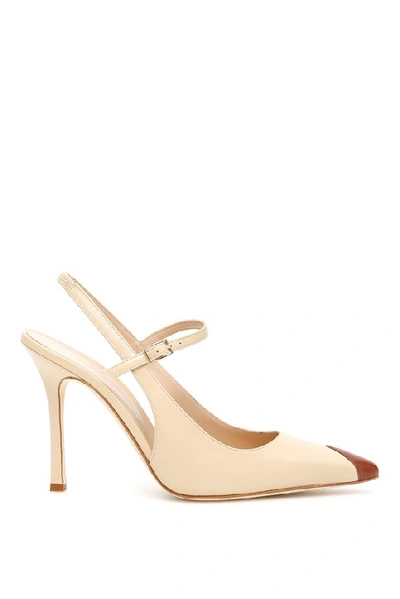 Shop Alessandra Rich Colour Block Slingback Pumps In Beige