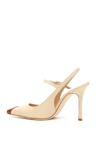 Shop Alessandra Rich Colour Block Slingback Pumps In Beige