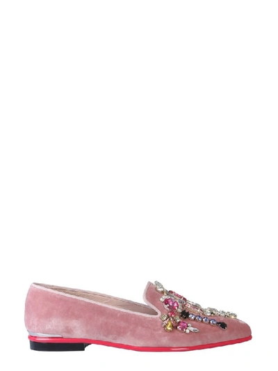 Shop Alexander Mcqueen Embellished Pointed Toe Moccasins In Pink