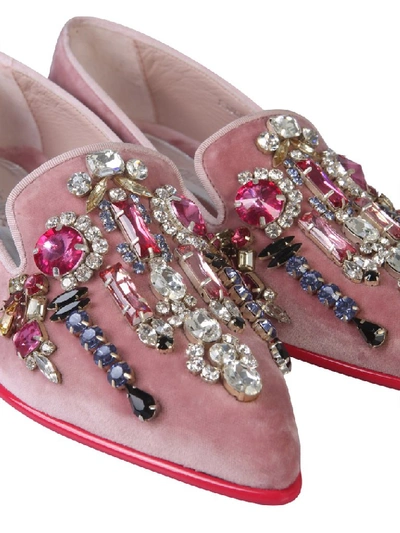 Shop Alexander Mcqueen Embellished Pointed Toe Moccasins In Pink