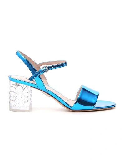 Shop Miu Miu Metallic Heeled Sandals In Blue