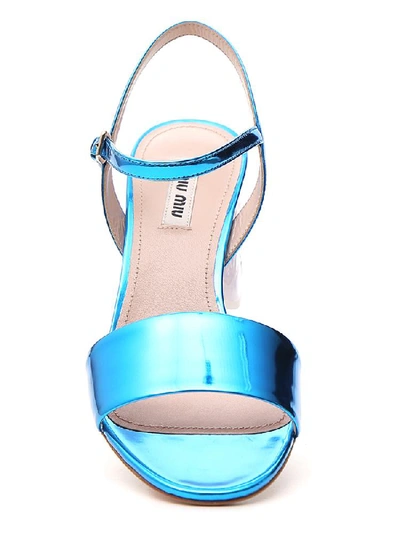 Shop Miu Miu Metallic Heeled Sandals In Blue