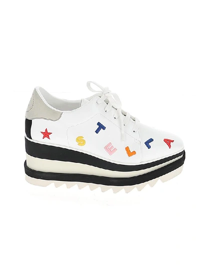 Shop Stella Mccartney Elyse Logo Embroidered Flatform Lace Up Sneakers In White