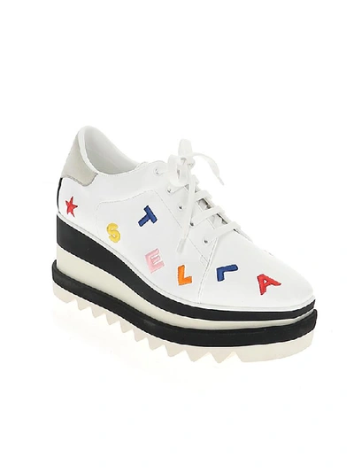 Shop Stella Mccartney Elyse Logo Embroidered Flatform Lace Up Sneakers In White