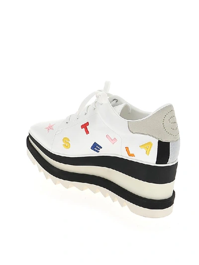 Shop Stella Mccartney Elyse Logo Embroidered Flatform Lace Up Sneakers In White