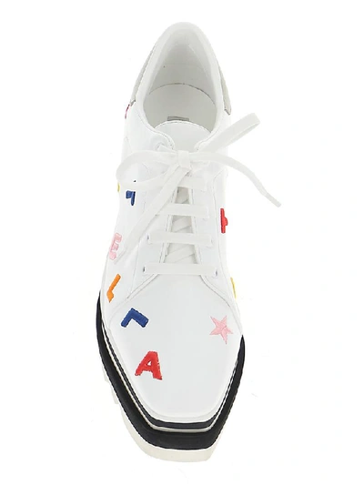 Shop Stella Mccartney Elyse Logo Embroidered Flatform Lace Up Sneakers In White