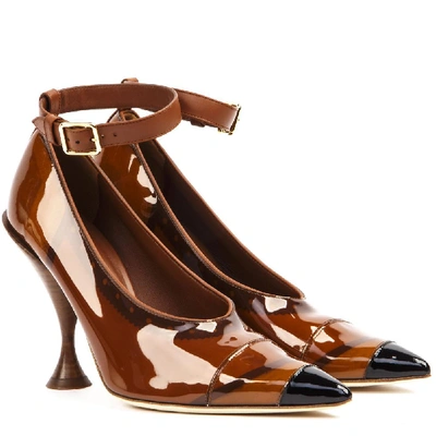 Shop Burberry Pointed Toe Ankle Strap Pumps In Brown