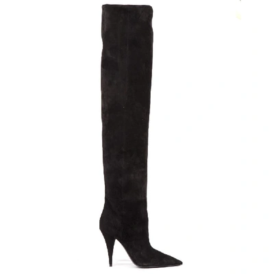 Shop Saint Laurent Over The Knee High Heeled Boots In Black