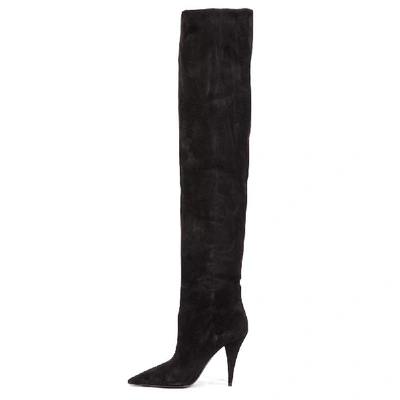 Shop Saint Laurent Over The Knee High Heeled Boots In Black