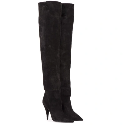 Shop Saint Laurent Over The Knee High Heeled Boots In Black